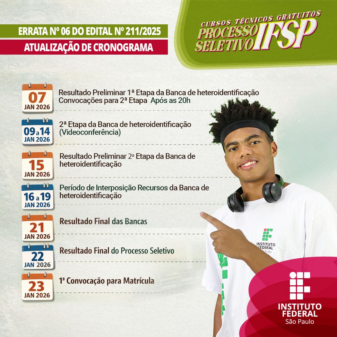 Atualização do Cronograma - Processo Seletivo 1° Sem 2026